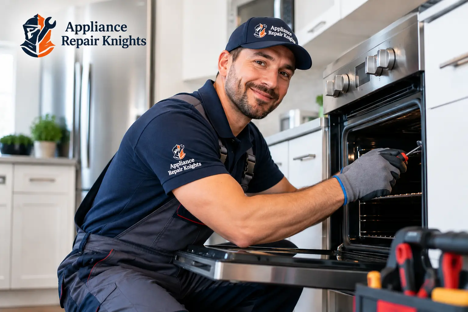 Appliance Repair Knight technician repairing oven appliance in Toronto and GTA