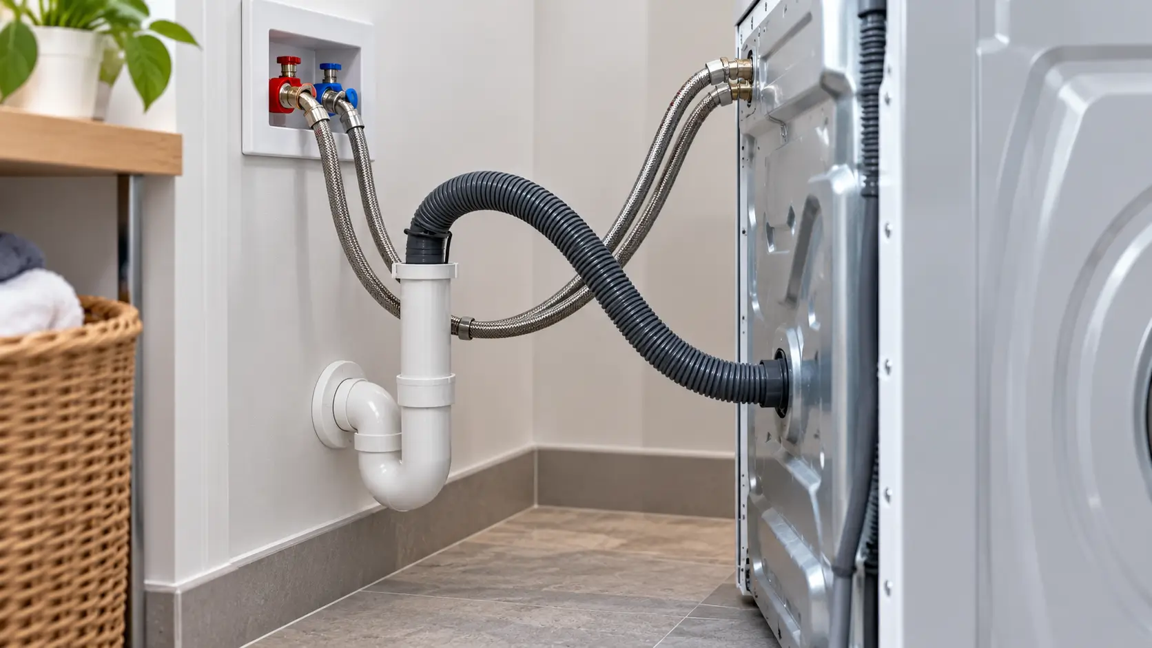 Washing machine drain hose connected to household drain standpipe